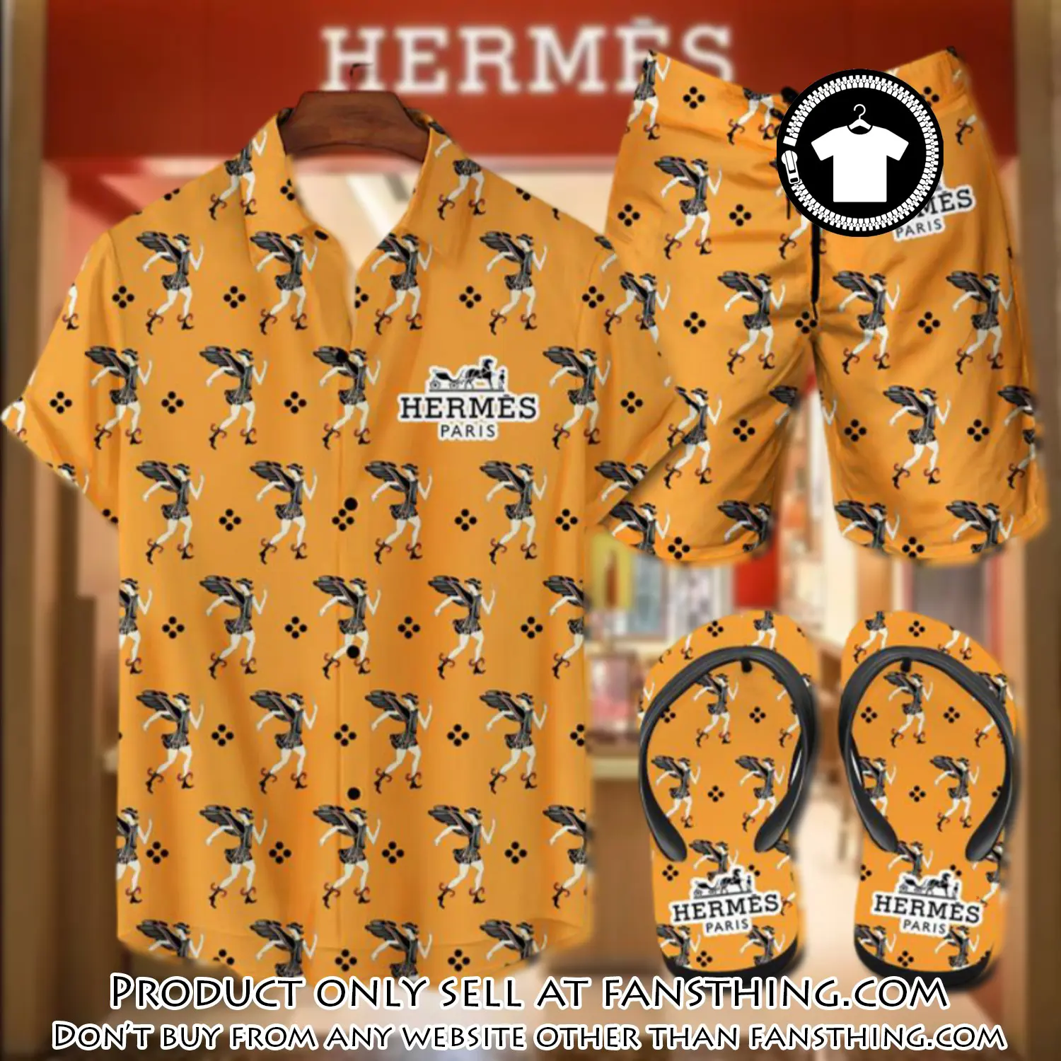 Hermes flip flops and combo hawaii shirt shorts luxury brand summer outfit hsf080 fst0012611